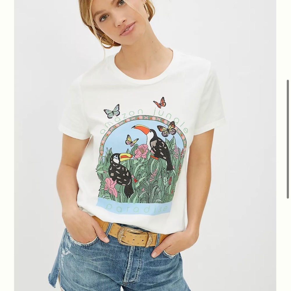 Anthropologie White 'Amazon Jungle' Graphic Tee with Toucan Print